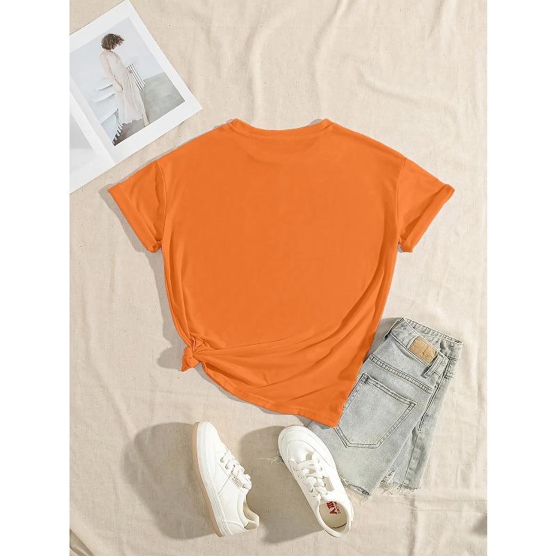 Letter Print T-shirt, Short Sleeve Crew Neck Casual Top for Summer & Spring, Women's Clothing