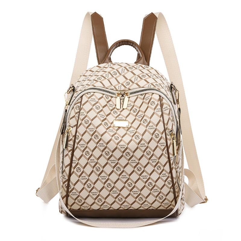 Large Capacity Checkered Backpack for Women Retro and Casual Versatile Backpack with Printed Fashion Versatile Backpack for Commuting бежевый 2390₽