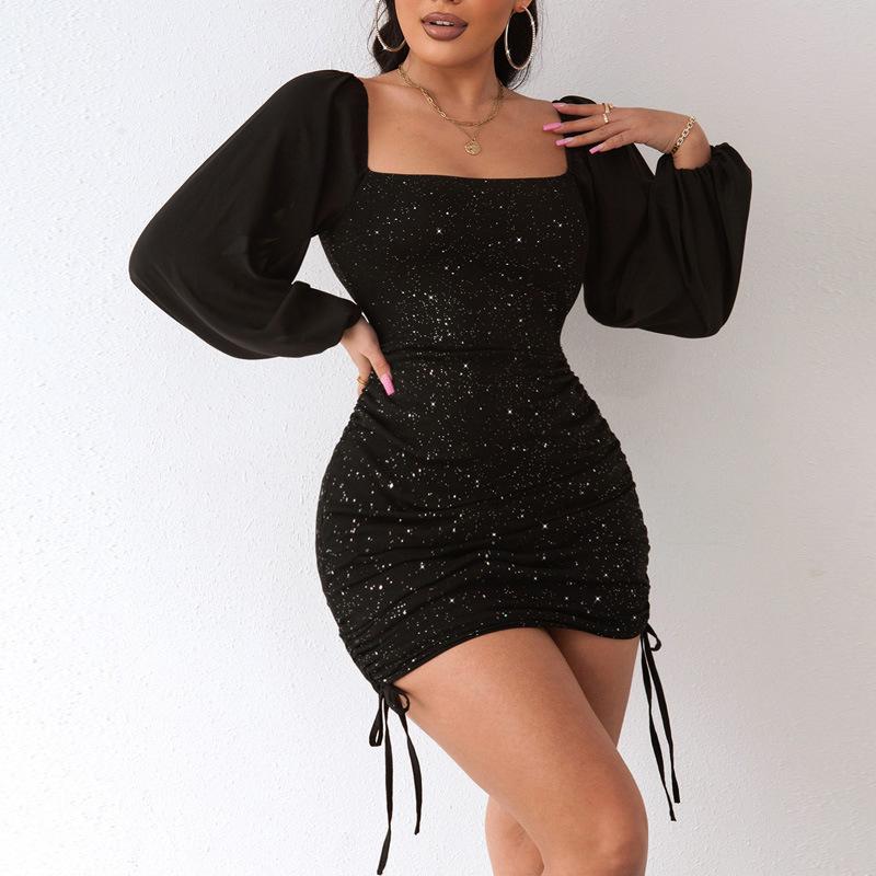 New European and American temperament solid color dress summer sexy hottie hip wrap pleated short skirt women s clothing XS чёрный