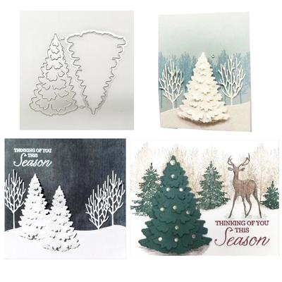 Patrón de arte de borde de árbol de Navidad, arte de colección de recortes, troquel 3D, fabricación de tarjetas de Festival DIY