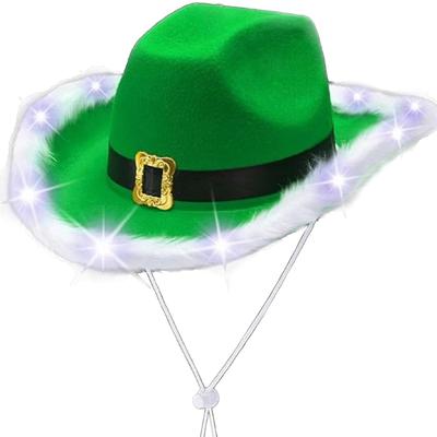 Glowing Fedora Hat Green Color Cowboy Hat Musical Festival Christmas Costume Hat