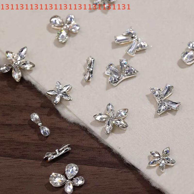 10Pcs DIY Decoration for Nails Craft Shiny Zircon Nail Art Rhinestones Flatback Gemstones Bowknot Flower Charms
