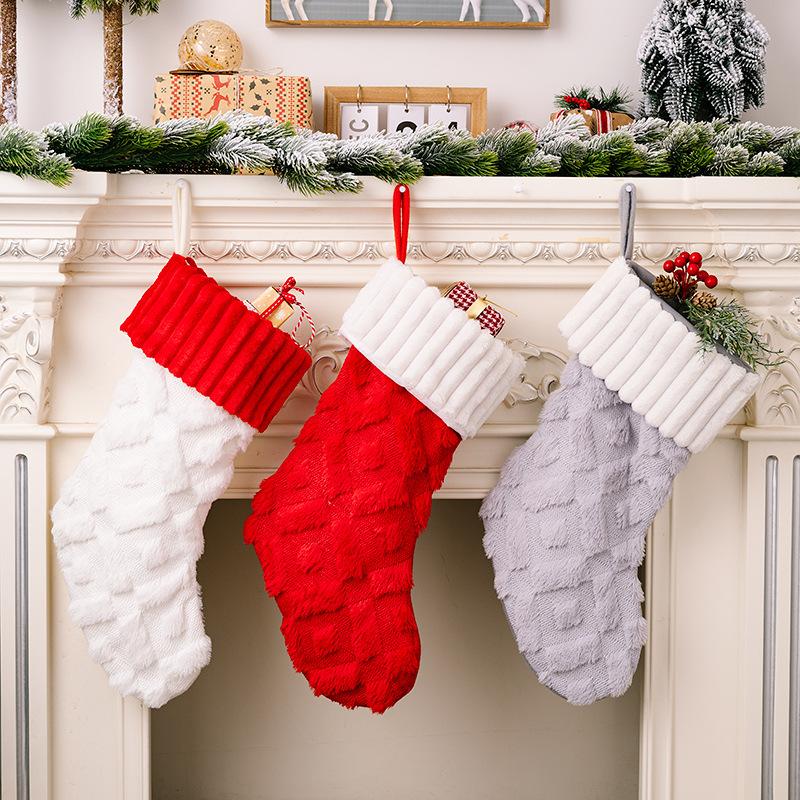 

Christmas Stockings 2024 Xmas Decoration Fabric Santa Claus Sock Kids Gift Candy Bag Hanging Xmas Tree Decor Snowman Deer Pocket
