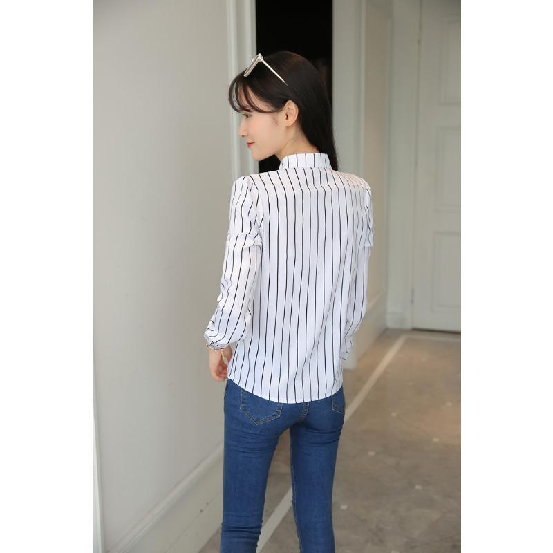 YYFS Dámská móda Ležérní Jaro Podzim Pruhovaný potisk Dlouhý rukáv Halenky a košile POLO Výstřih