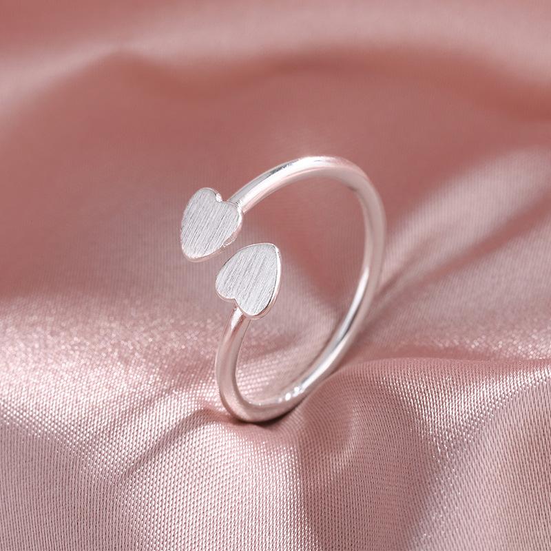 New Cute Brushed Love Simple 925 Sterling Silver Jewelry Fresh Small Heart Shaped Opening Rings TYB476