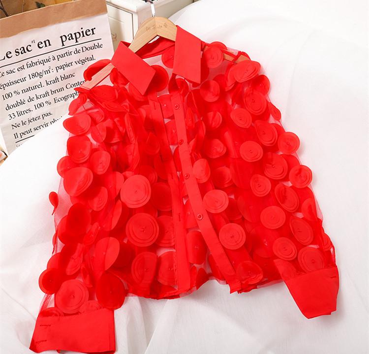 French Court-Inspired 3D Floral Chiffon Blouse with Hollow Lantern Sleeves