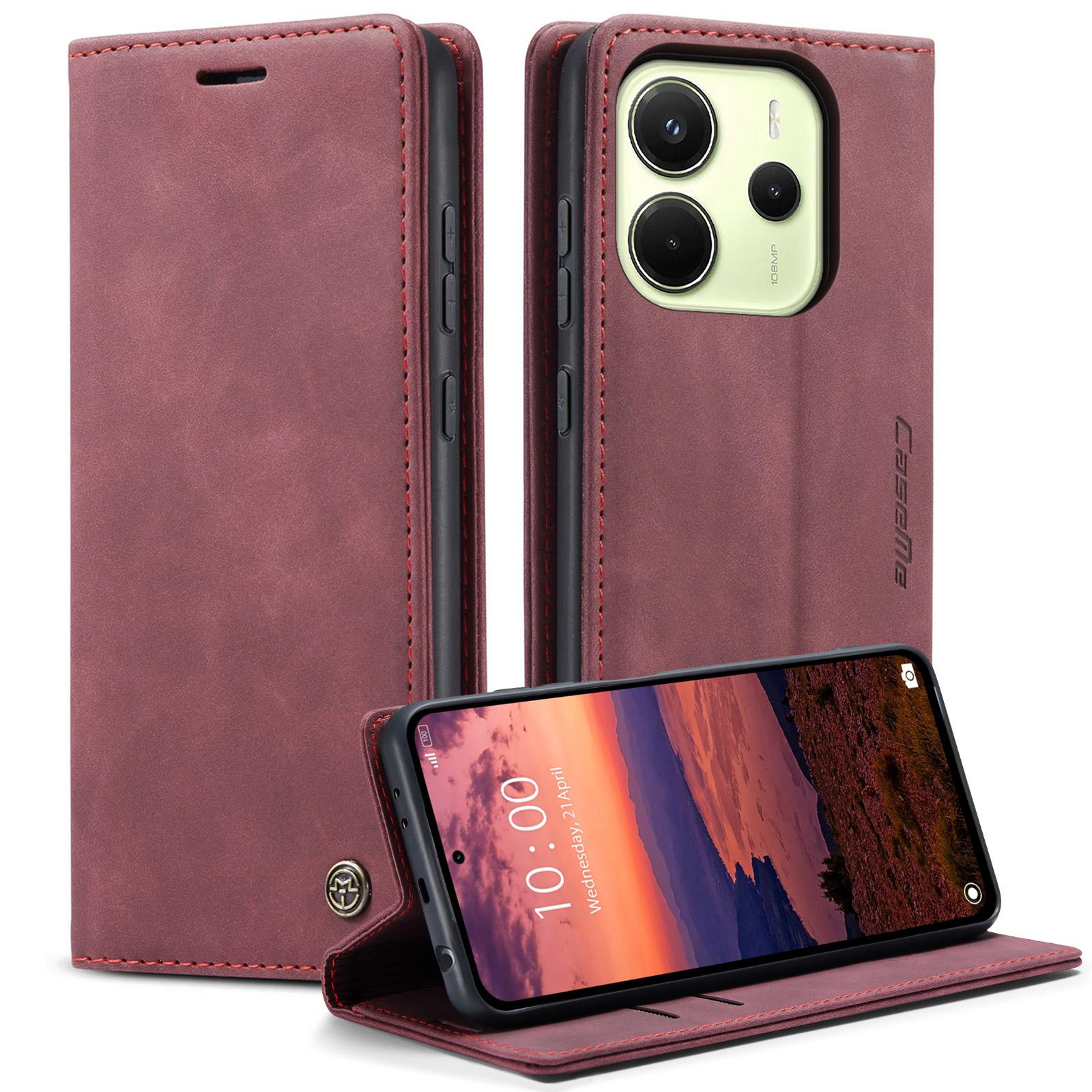 

For Xiaomi Redmi Note 14 4G (163.25x76.55x8.16mm) Wallet Case CASEME 013 Series PU Leather Phone Cover Stand Red