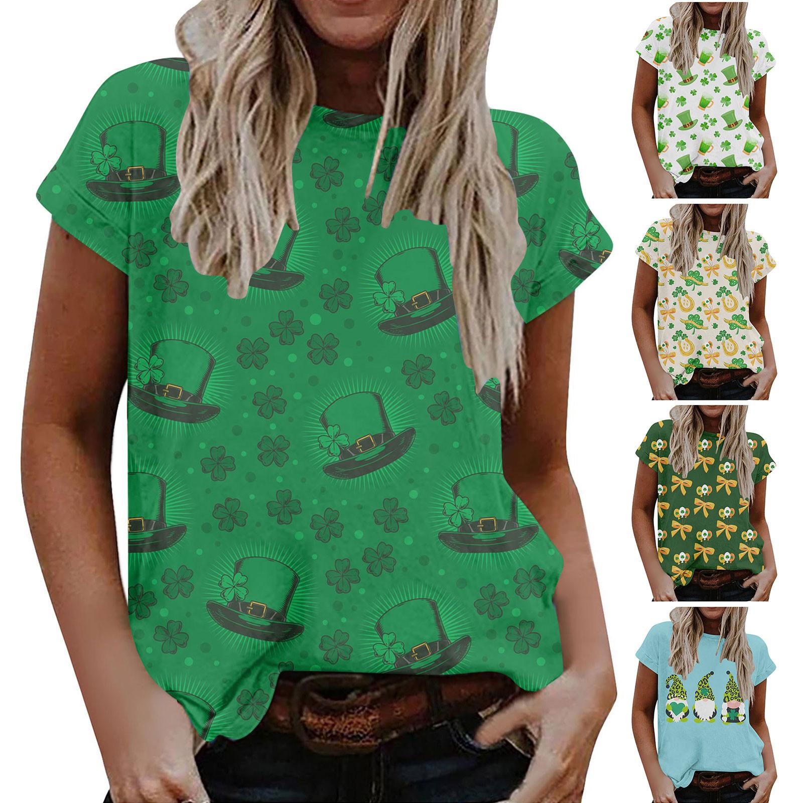 

Женская повседневная мода St. Футболка с короткими рукавами и принтом «День Святого Патрика»