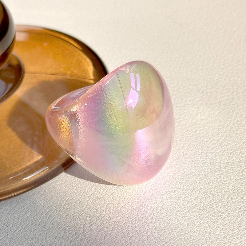 

Sweet Korean Resin Shiny Glossy Geometric Gradient colorful Wide Large Finger Ring Women s Chunky Joint Ring Personality Jewelry
