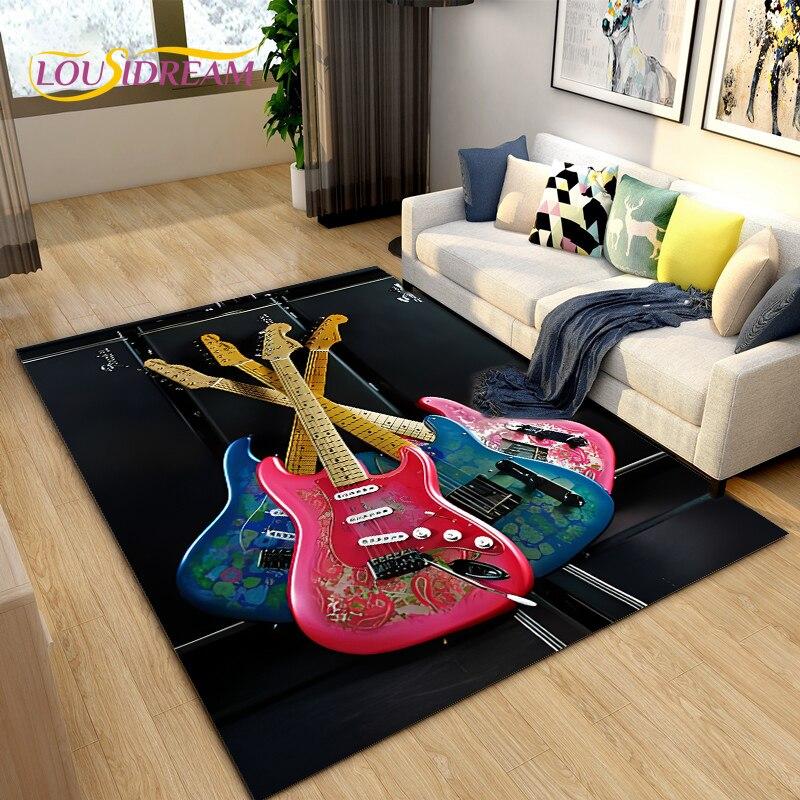 Classical Guitar Electric Guitar Bass Area Rug,Carpet Rug for Living Room Bedroom Decoration Kids Play Soft Non-slip Floor Mats