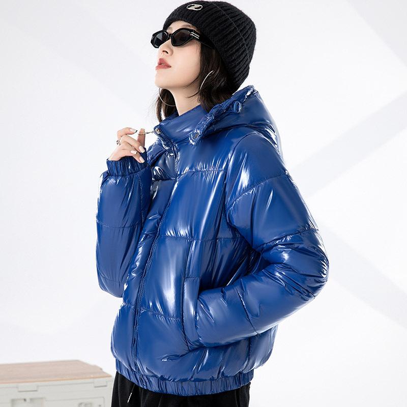 

Яркая хлопковая куртка с капюшоном Зимняя корейская версия Короткая женская куртка Топ, Куртка-пуховик Универсальная хлопковая куртка L синий