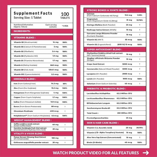 Carbamide Forte Multivitamin Tablets for Women | Multi Vitamin Women’s Wellness | Complete Multivitamin for Women with 43 Ingredients -100 Veg Tablets