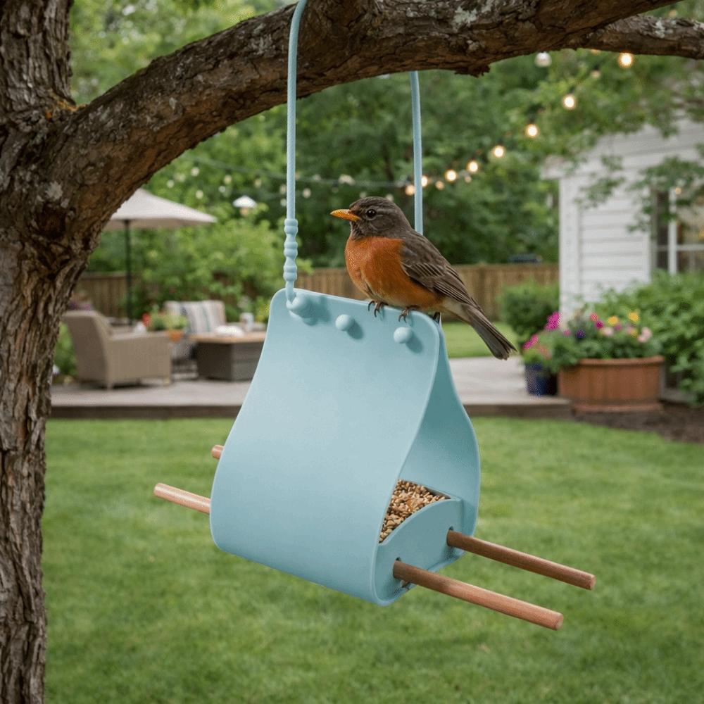 Large Capacity Hanging Bird Feeder Hut Shape Waterproof Hummingbird Feeder with Stand Silicone Bird Feeding Tray Patio