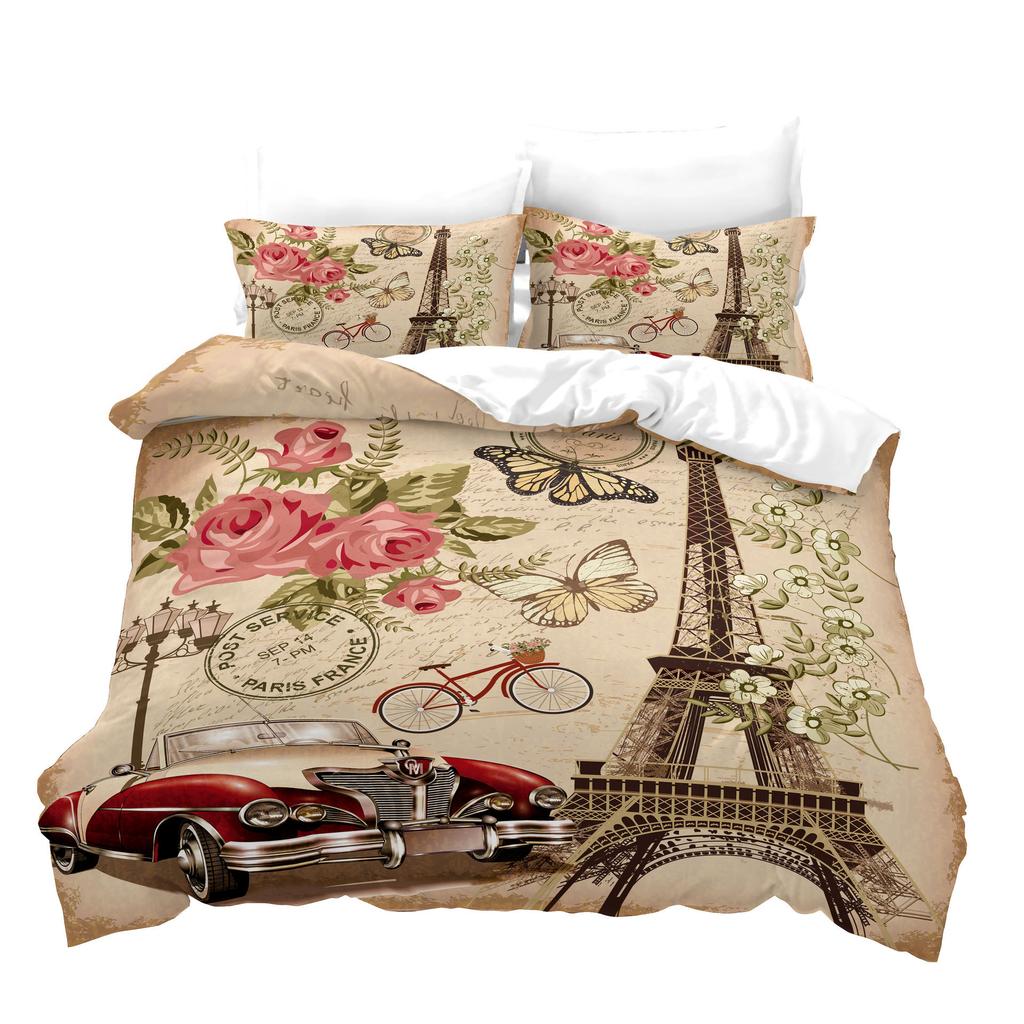 3D Digital Printing Quilt Set Three-Piece Cartoon Retro Car
