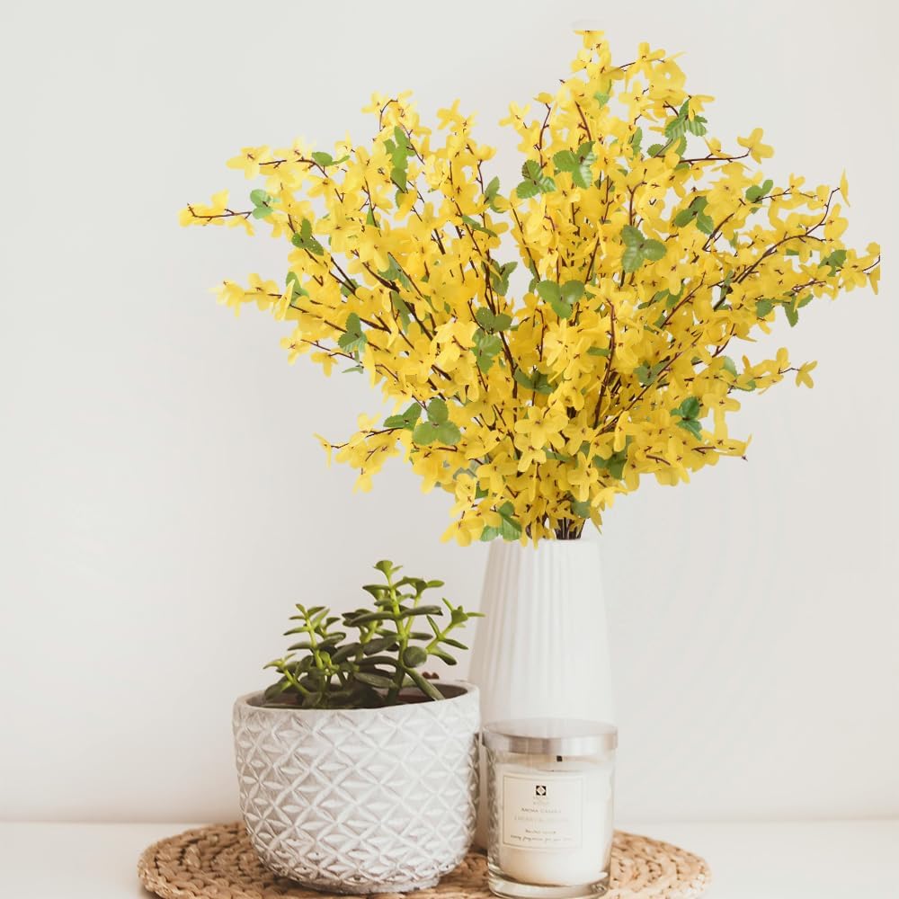 Yellow Silk Forsythia Stems Artificial Forsythia Branches Fake Winter Jasmine Long Stem Spring Floral for Wreaths Home Decor