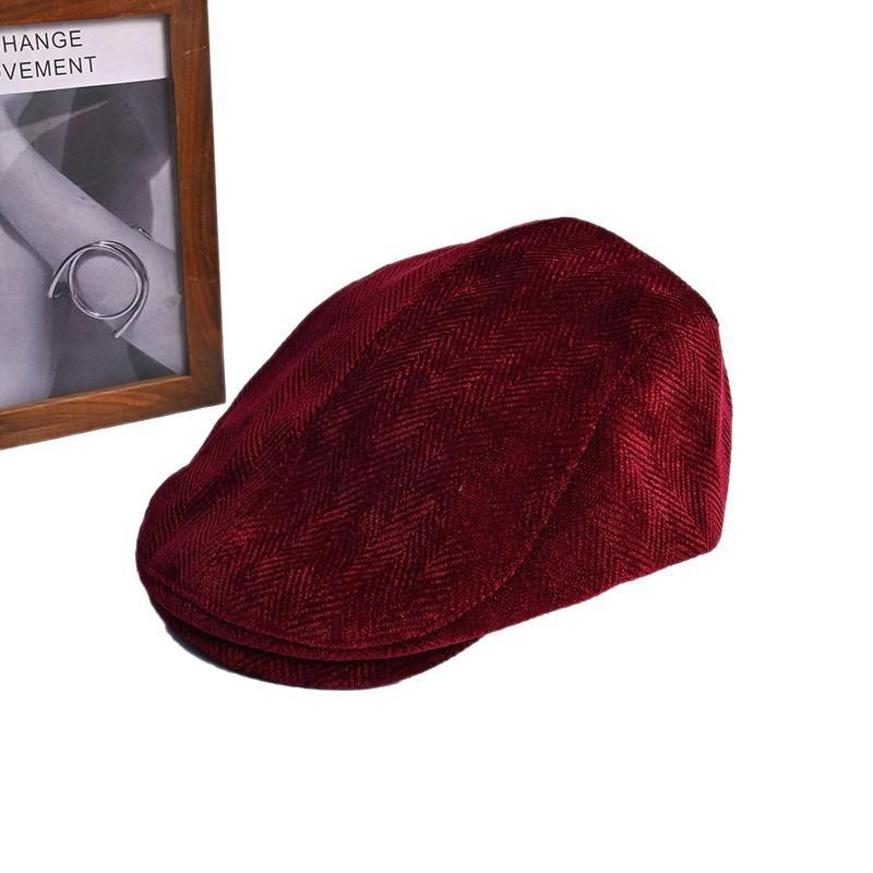 Hat Female Corduroy Forward Hat Autumn and Winter Warm Versatile Beret Big Head Circumference Show Face Small Newsboy Hat