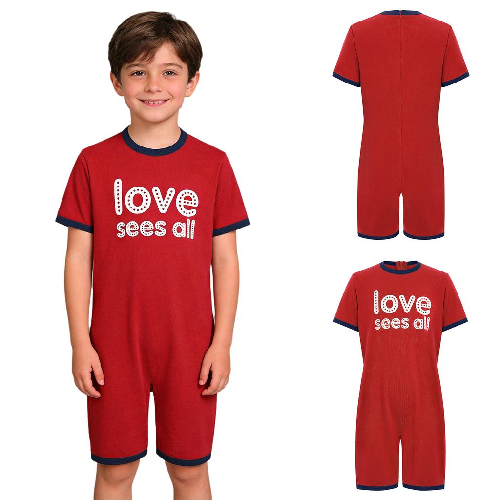 Mono Adaptativo para Niños con Necesidades Especiales Antidesgarro Trasero Cremallera Invisible Manga Corta Estampado de Letras Ribete de Contraste Mono para Niños Niñas