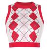 Womens Casual Plaid Knitted Tank Top  Knitwear Preppy Style V-Neck Vest Sweater