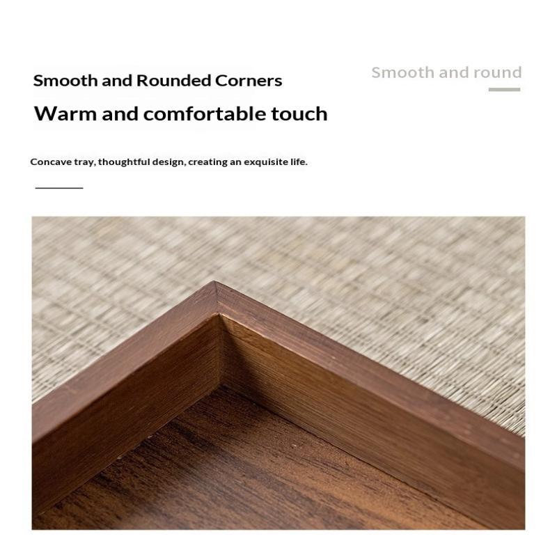 Multipurpose Rectangular Bamboo Serving Tray Walnut Color Solid Wooden Tray for Fruit Snack Jewelry Display Decor