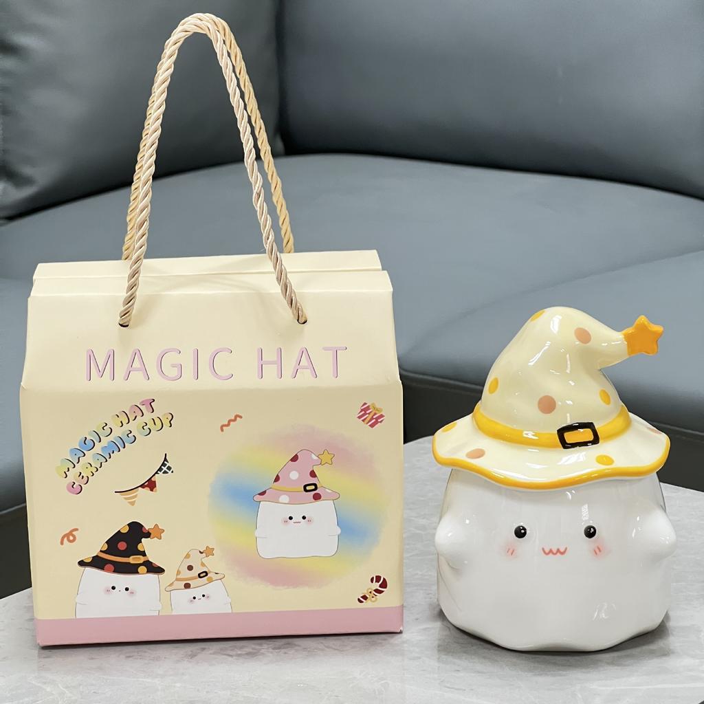 Hochwertiger Becher, süßer Wasserbecher mit Deckel, Souvenir, Mädchen, kreatives Geburtstagsgeschenk, Cartoon-Geister-Keramiktasse