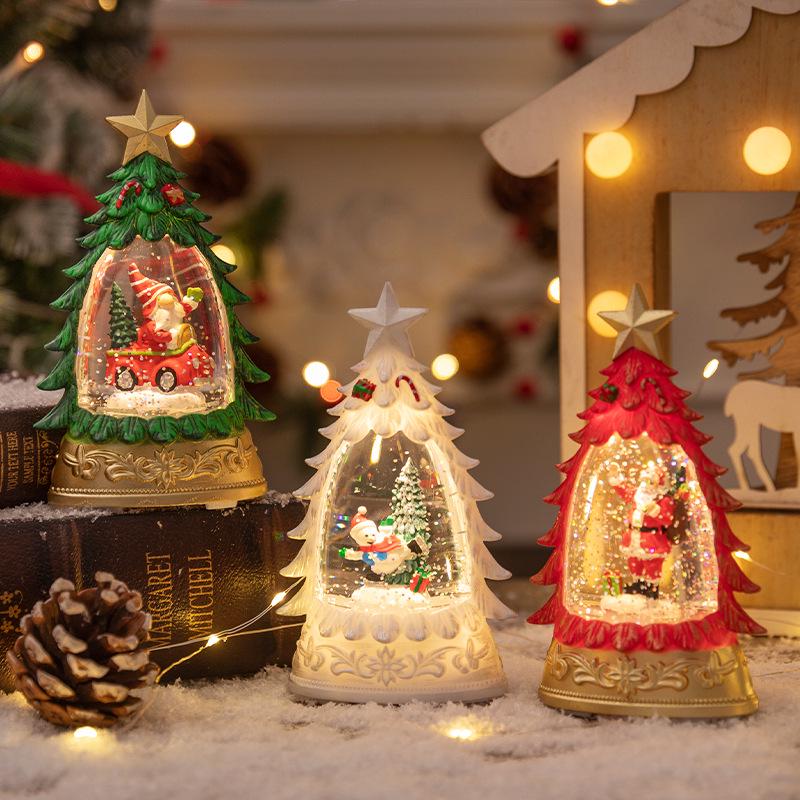 Christmas Tree Luminous Crystal Ball Ornament – Tabletop Snowing Night Light Decoration