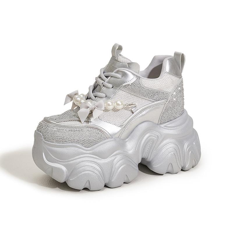 

Thick-soled inner height increase dad shoes women s 2025 spring new rhinestone breathable single shoes small versatile casual women s shoes 39 серебряный
