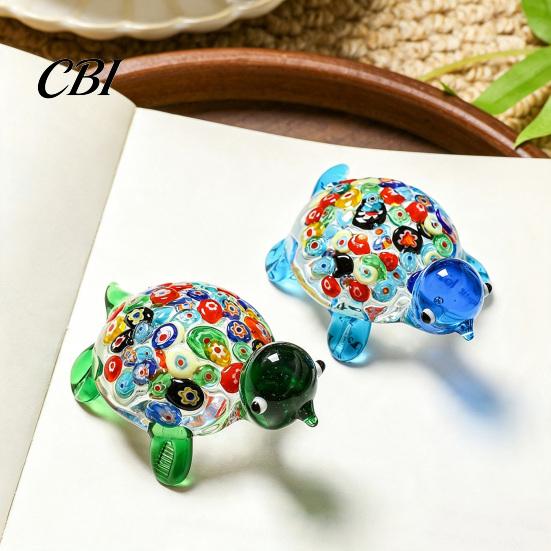 Clear Glass Figurine for Car Hand Blown Millefiori Turtle Figurine, Mini Colorful Tortoise Statue, Cute Handcrafted Desk Accessory Cartoon Sea