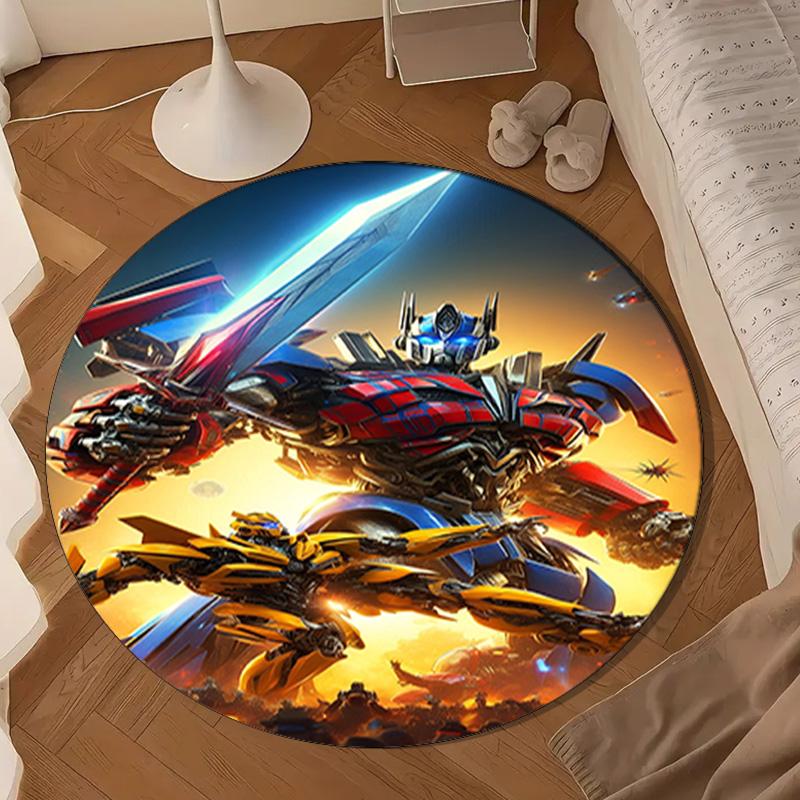 Car Robots Battle Round Rug for Livingroom,Bedroom, Palyroom, Chair Rug, Area Rug, Circle Carpet, Large Size Decor Fan Christmas Gift