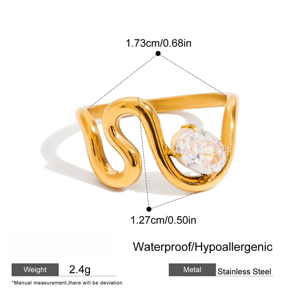 

Yori Oval Square Zirconia Curved Line Ring Stainless Steel 18K Gold PVD Plated Waterproof Daily Jewelry Gift Wholesale 7