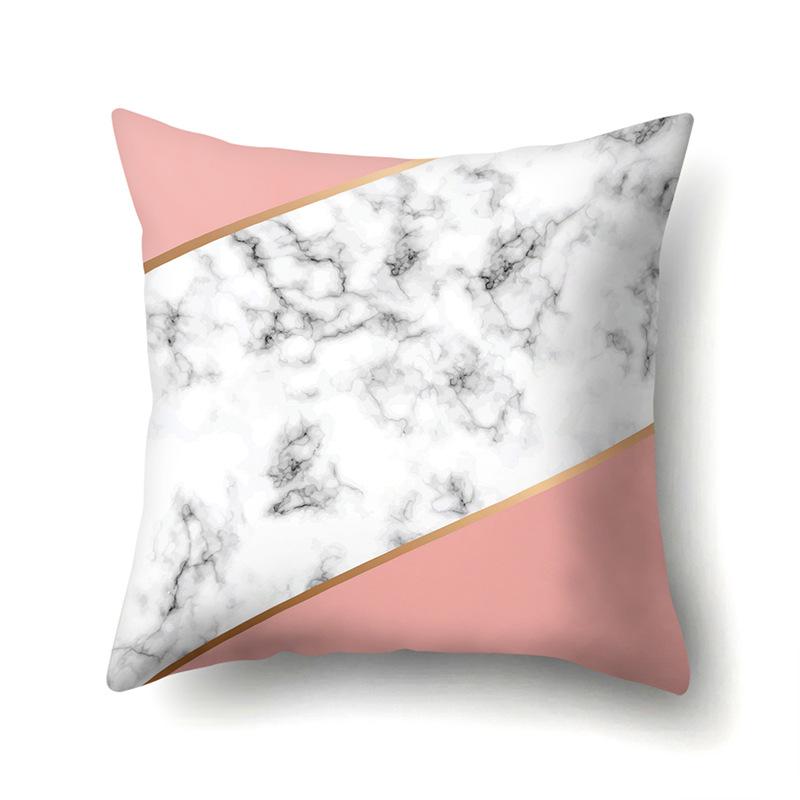 Polyester Pillow Case Nordic Ins Style Marble Geometric Printed Peach Leather Velvet Living Room Sofa Pillow Case