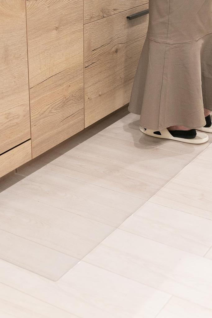 AP LAB Kitchen Mat Wipeable Floor Protection Mat with Underfloor Heating Clear Mat for Under and Countertop Use [Convenient L-Shaped Fold]