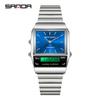 SANDA 3364 Fashion Men Electronic Quartz Watch Multifunctional Dual Display Watch Luminous Alarm Clock Calendar Watches for Man