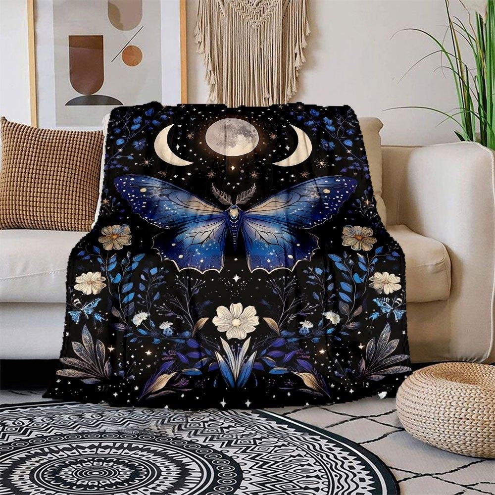 

Enchanted Night Butterfly Wall Art Print Blanket Flannel Throw Blanket for Sofa, Bed, Travel, Camping, Office, Couch, Chair, And Bed Gift f 150x180cm