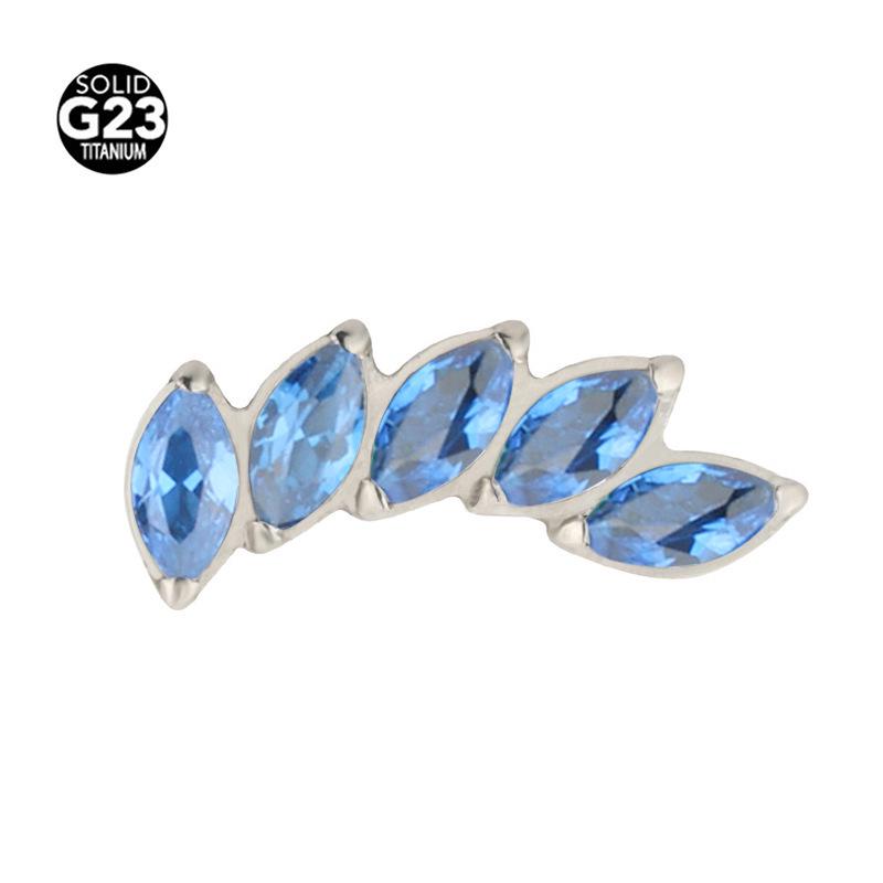 Marquise Multicolor Zircon Stud Earrings – F-136 Titanium Alloy for Lip and Ear Cartilage Piercing.
