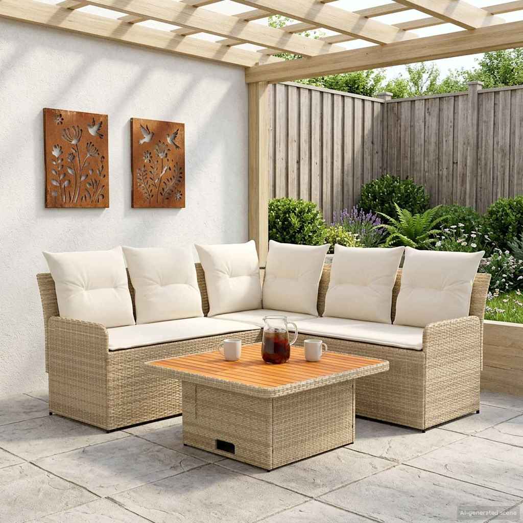 Furniture Set with Cushions 4 Pcs Beige and Cream PE Rattan