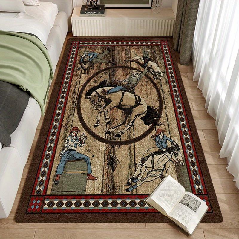 800g Per Square Meter 1pc Painted Retro American Indian Cowboy Horse Carpet Home Door Mat for Bedroom,Game Room,Kitchen,Bathroom Decoration