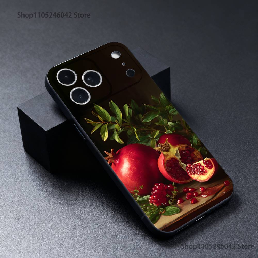 Cute pomegranate Phone Case For iPhone 17,16,15,14,13,12,11,Pro,Max,Plus Black Shockproof Soft Cover