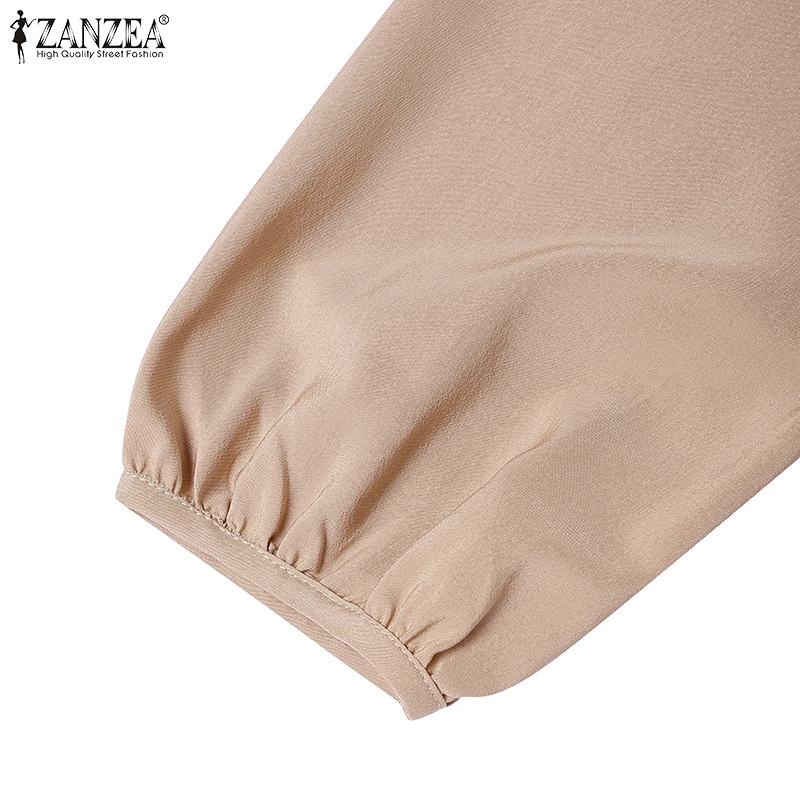 ZANZEA Rochie Casual de Damă Plisată Patchwork Largă cu Mâneci Lungi