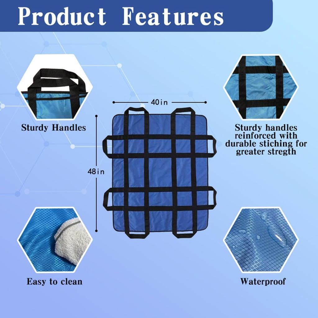 Positioning Bed Pad with Reinforced Handles 48 x 40 inches Washable Multipurpose Transfer Sheet for Lifting & Repositioning Reusable Patient Transfer