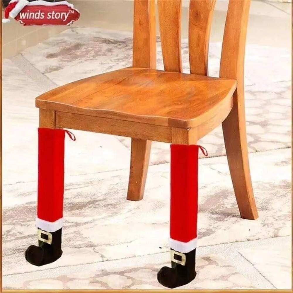 4PCS Anti Slip Christmas Table Chair Leg Cover Santa Claus Boots Covers Merry Christmas Decors Xmas Table Feet Mats