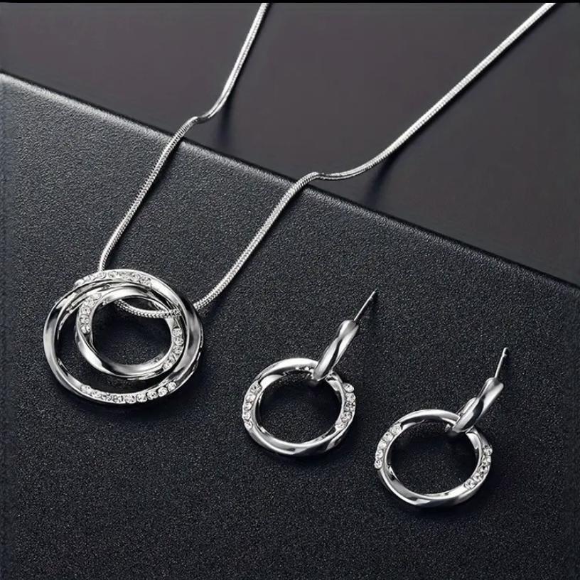 Fashion Charm Personality Circle Jewelry Set Necklace And Earrings For Ladies