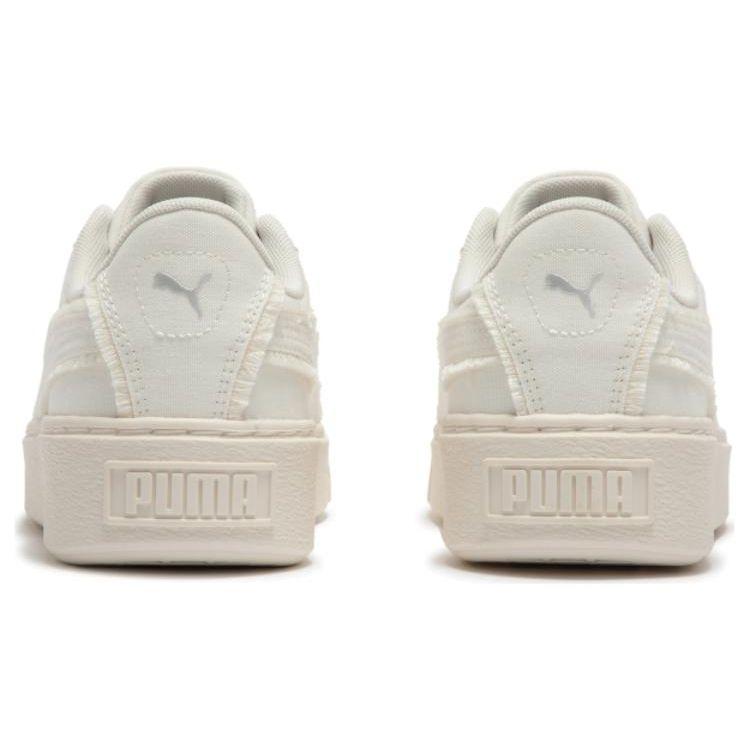 Puma Basket Platform Fringe Round Toe Lace-Up Low-Top Sneakers Women Sneakers Beige 399252-02