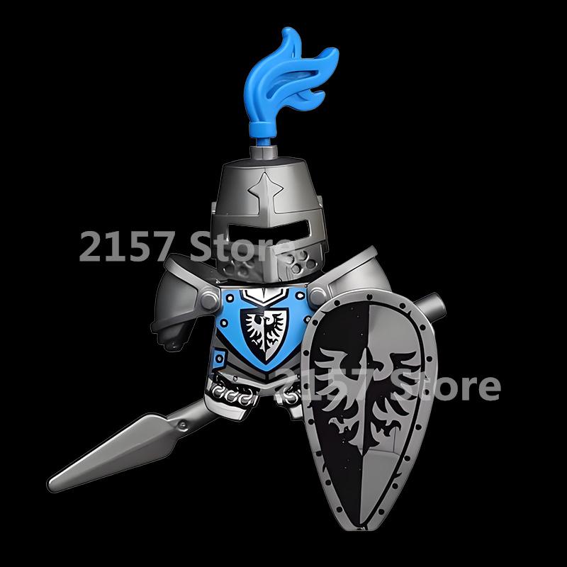 Medieval Castle Soldier Action Figures Building Block Dragon Anime Knight Accessory Warhorse Militia Helmet Shield Toy Gift S015