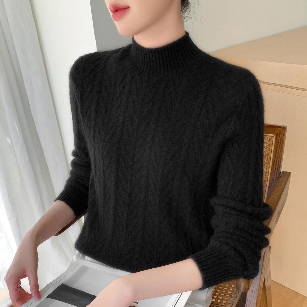 Women's 2025 Autumn/Winter Cashmere Loose Knit Sweater with Half-High Neck
