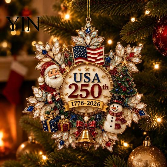 Seasonal Office Hotel Decorations Christmas Acrylic Hanging Ornament, Double Side Printed 250th Anniversary Pendant Indoor Outdoor Xmas Party Supplies