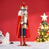 38CM Nutcracker Puppet Solider Merry Christmas Decoration Cloak King Wooden Doll Walnut Handcraft Figurine Home Office Decor