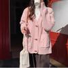Retro Horn Buckle Twist Sweater Jacket Women's Autumn and Winter New Lazy Wind Loose Soft Waxy Knitted Cardigan