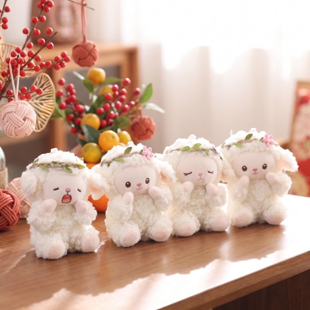 Sheep Mini Sheep Plush Keychain Wreath Flower Soft Lamb Doll Ornament Children Toys