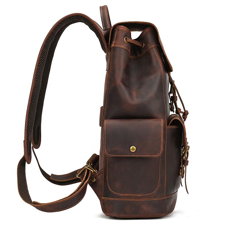 New Design 2026 crazy horse leather men's computer bag male leather backpack and retro large capacity school backpack bag