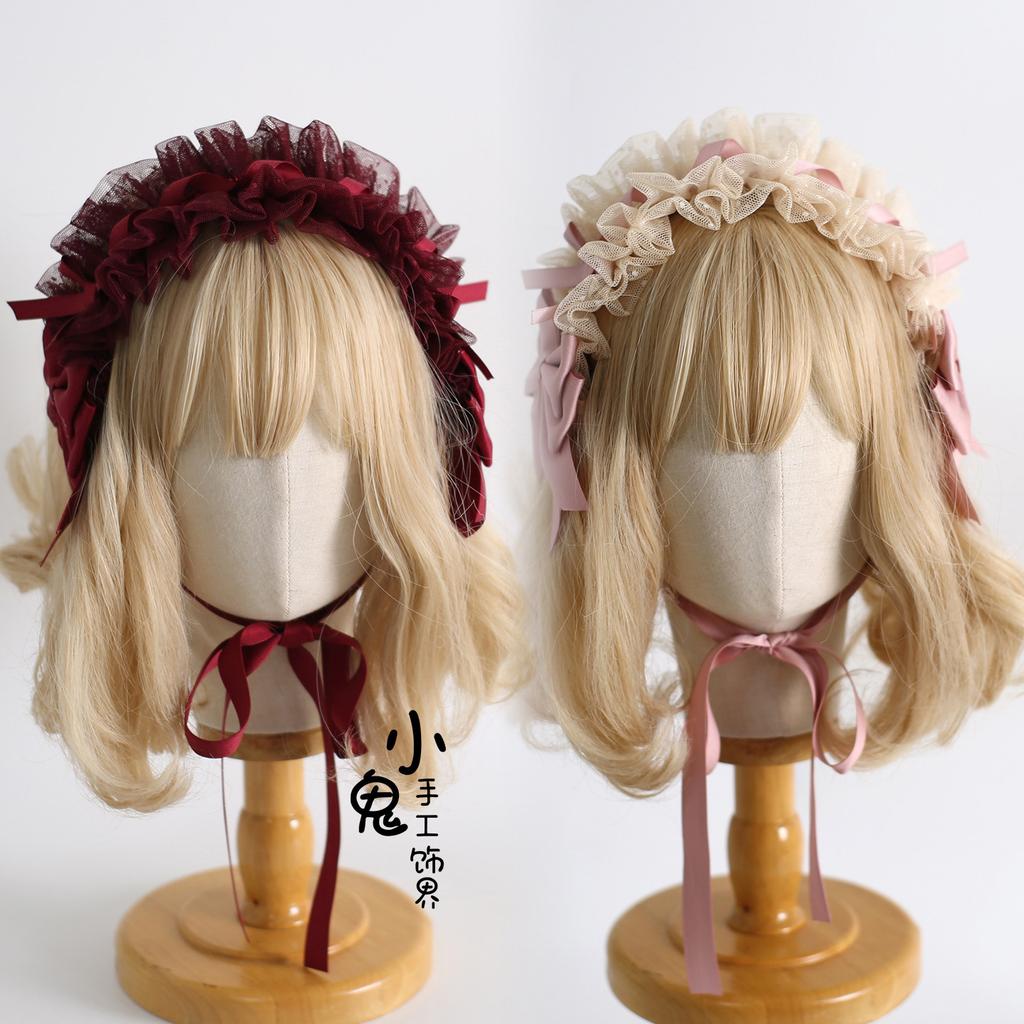 Original Multi-color Lamp Shadow Lolita Headband Small Ribbon Lace Bow Silk Satin Ballet Headband Hair Accessories for Women